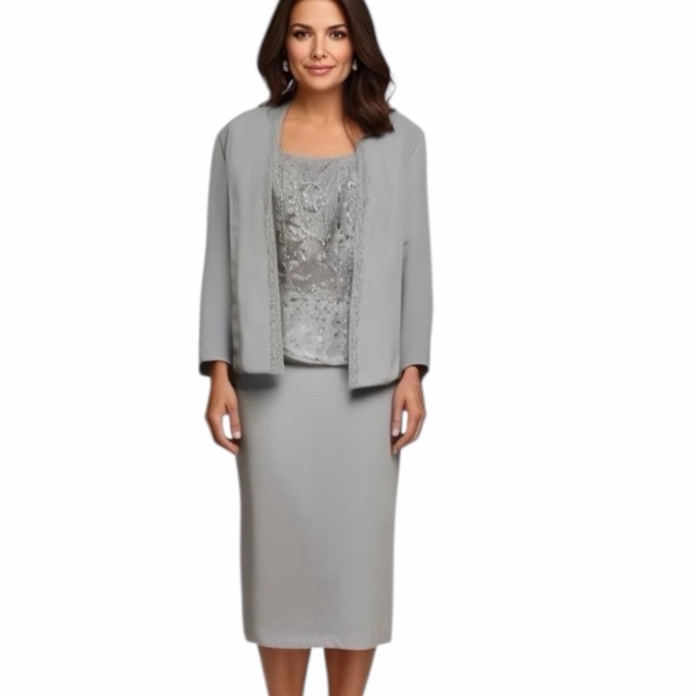 Karen Miller NEW YORK Mother of the Bride Jacket Dress MIDI Dry Cleaned Size 8